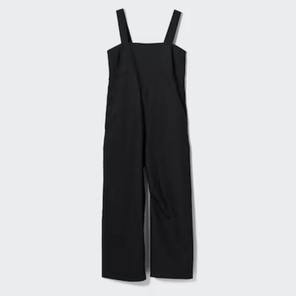 Uniqlo Linen Blend Wide Leg Jumpsuit Black Adjustable Straps Smocked Back Size M - Picture 1 of 11